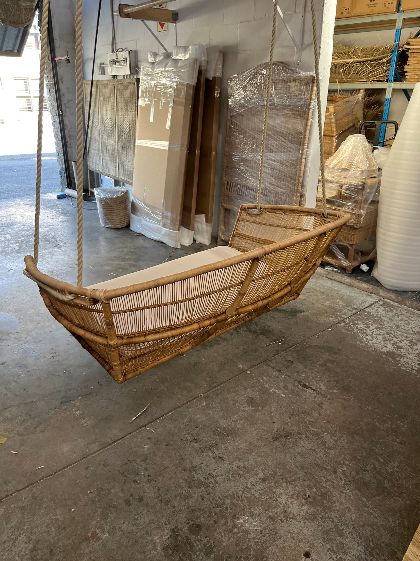 Hanging love seat chair couch malawi cane