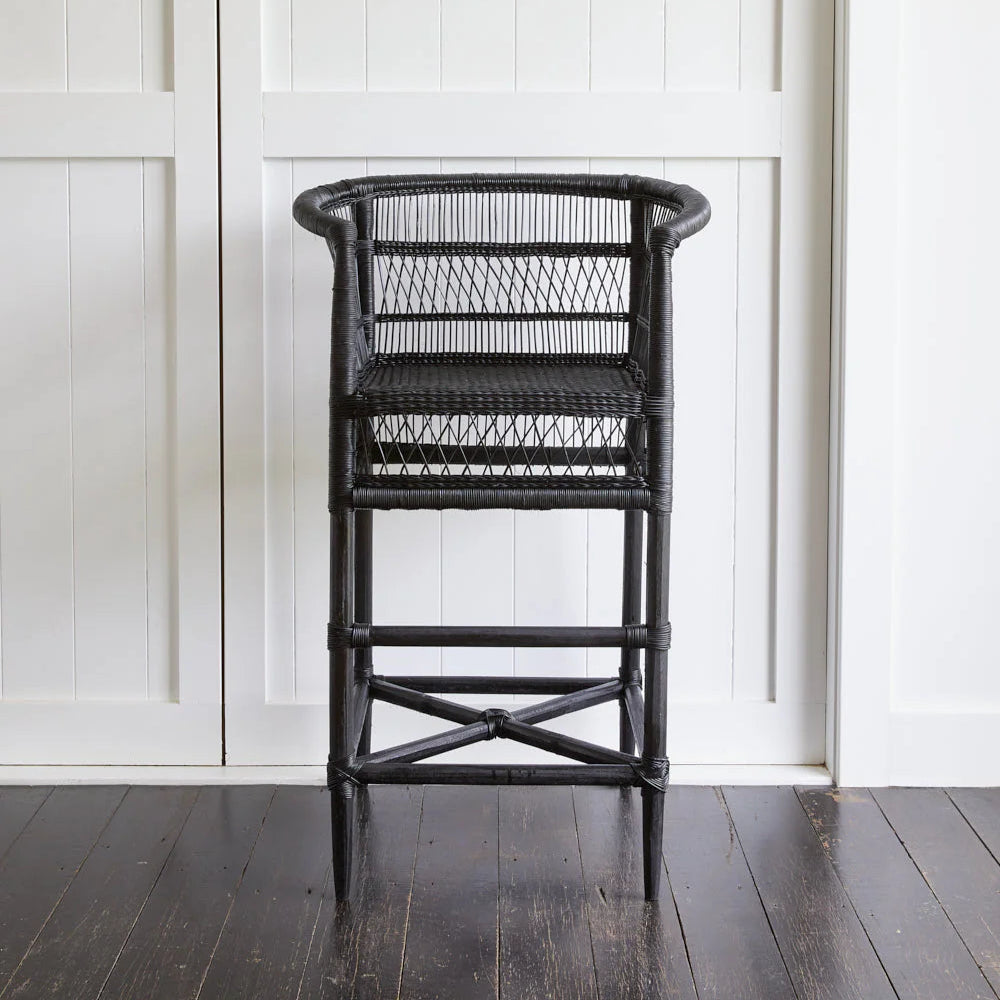 Traditional Black Bar Stool Chair malawi woven rattan counter