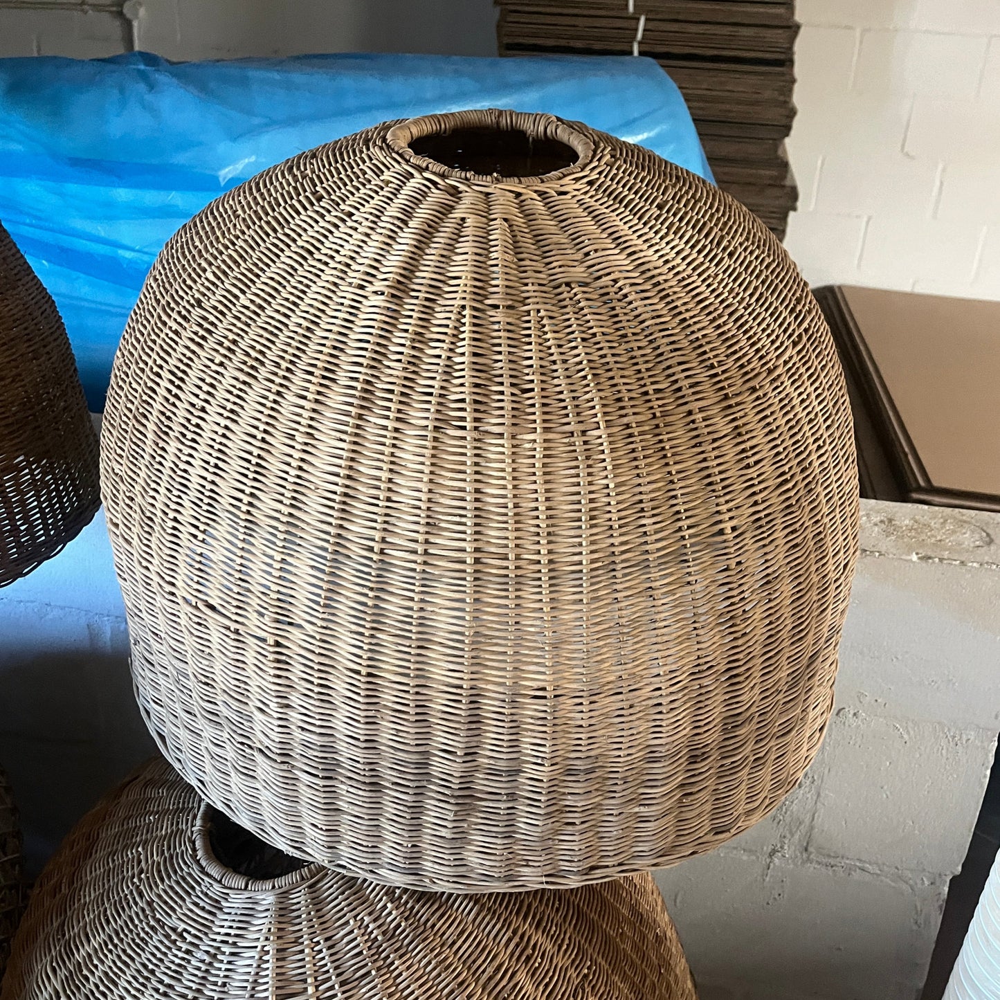 Dome malawi pendant drum shape round weave solid rattan