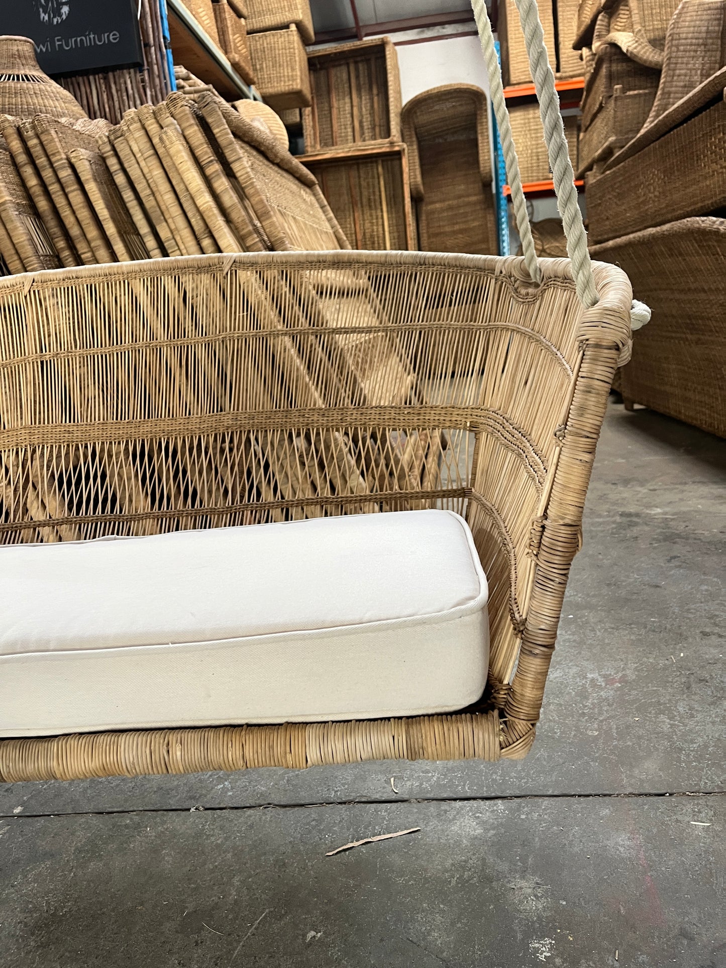 Hanging love seat chair couch malawi cane