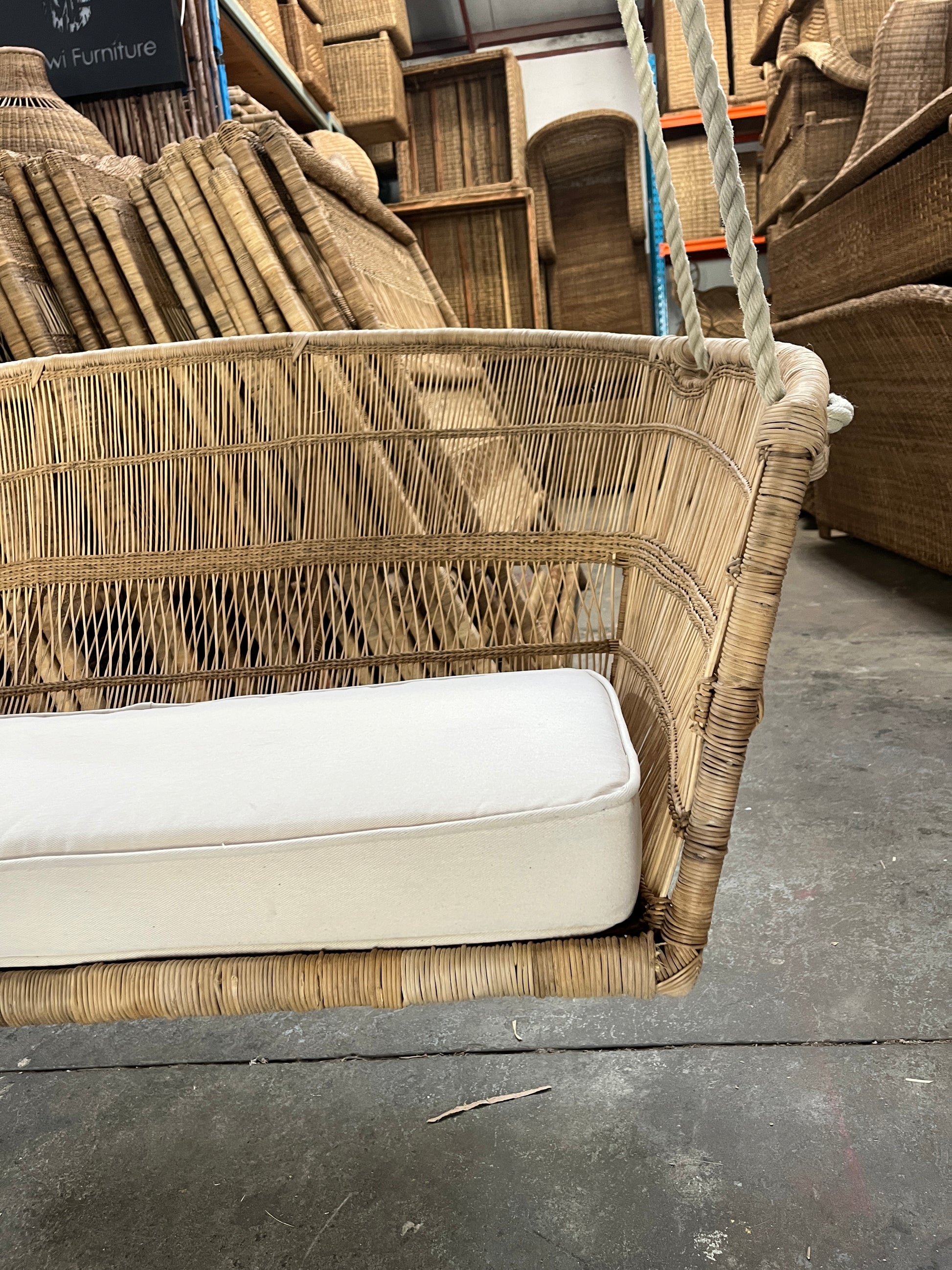 Hanging love seat chair couch malawi cane