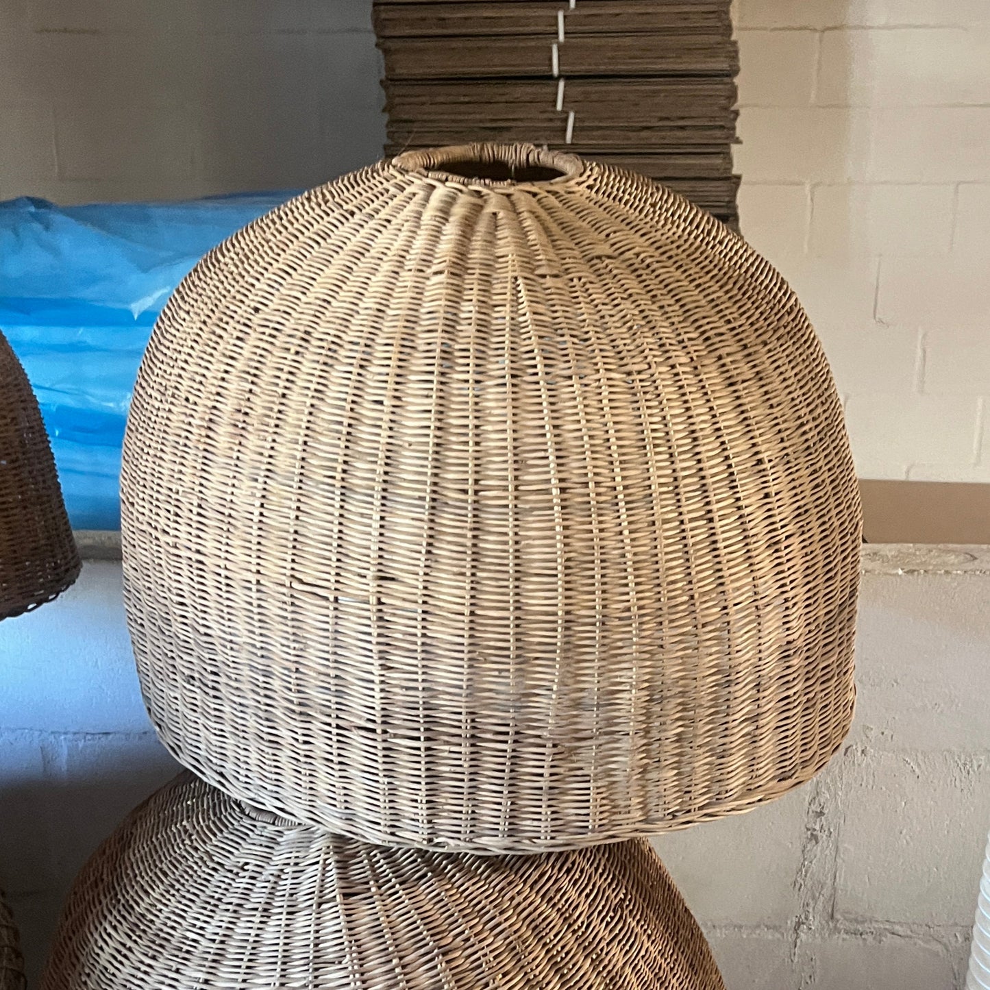 Dome malawi pendant drum shape round weave solid rattan