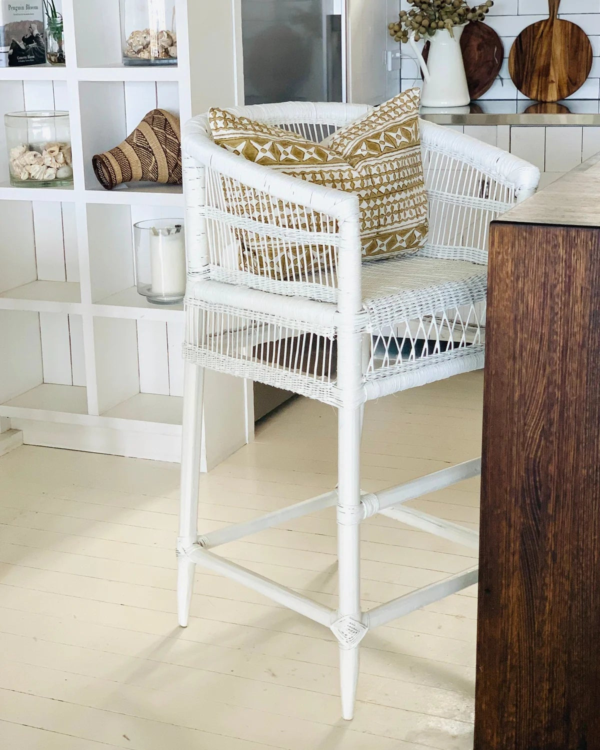 Traditional White Malawi Bar Stool Chair malawi woven rattan counter