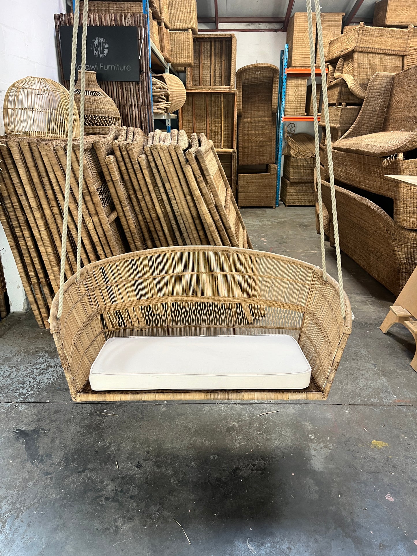 Hanging love seat chair couch malawi cane
