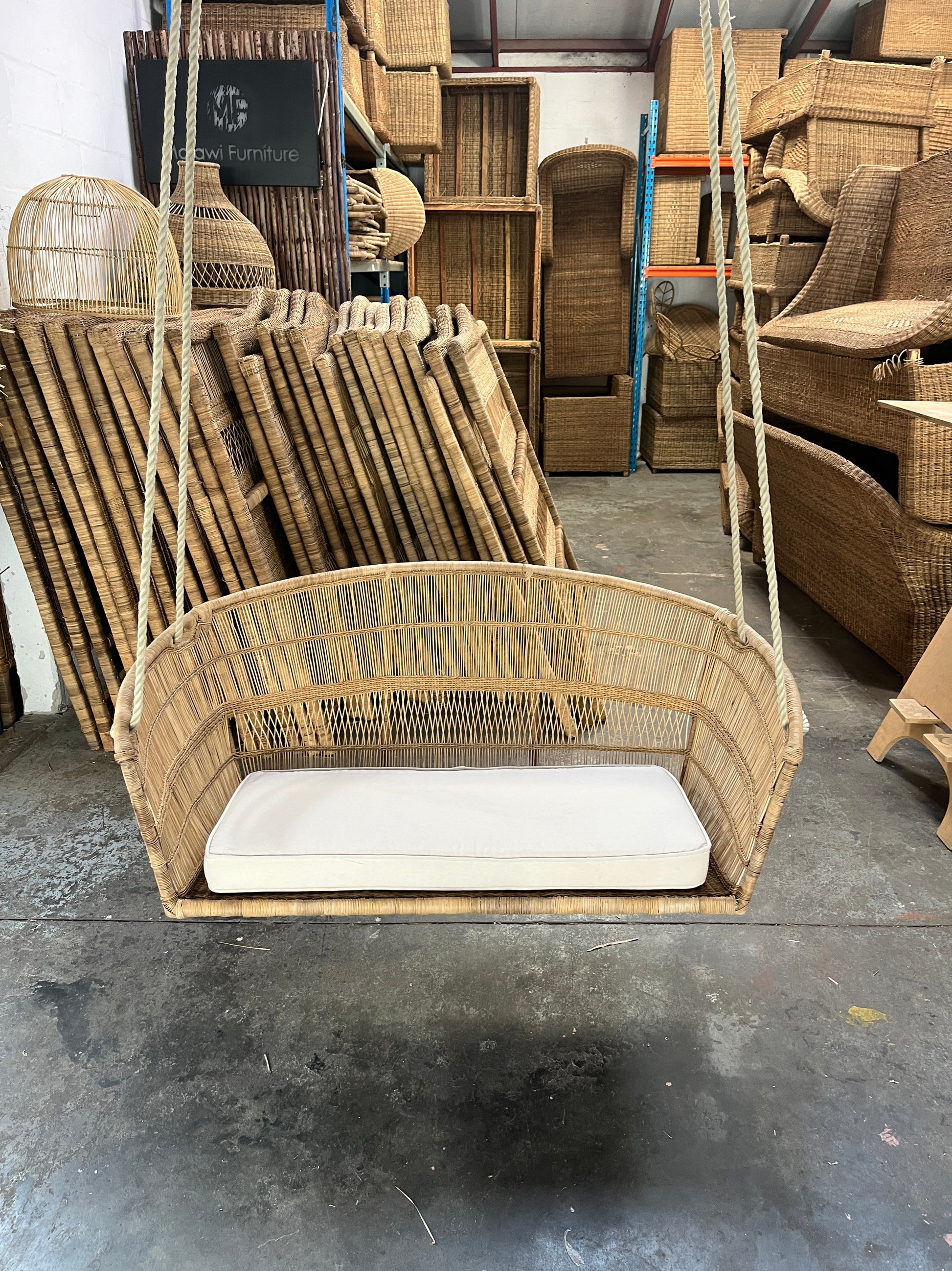 Hanging love seat chair couch malawi cane