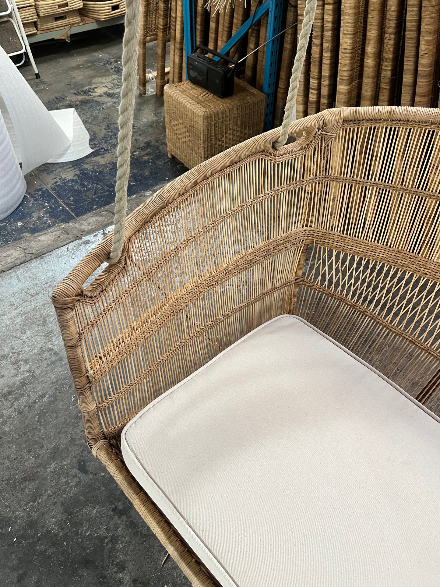 Hanging love seat chair couch malawi cane