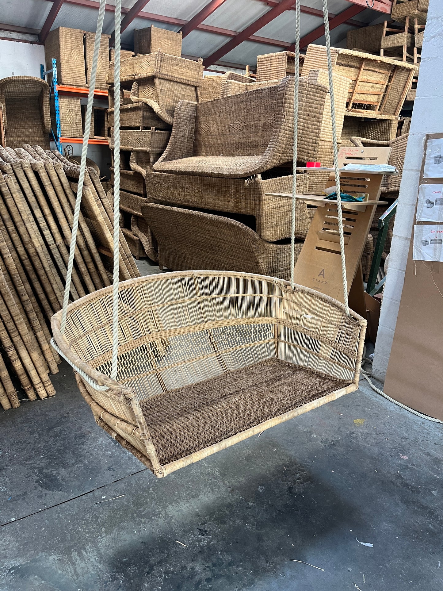 Hanging love seat chair couch malawi cane