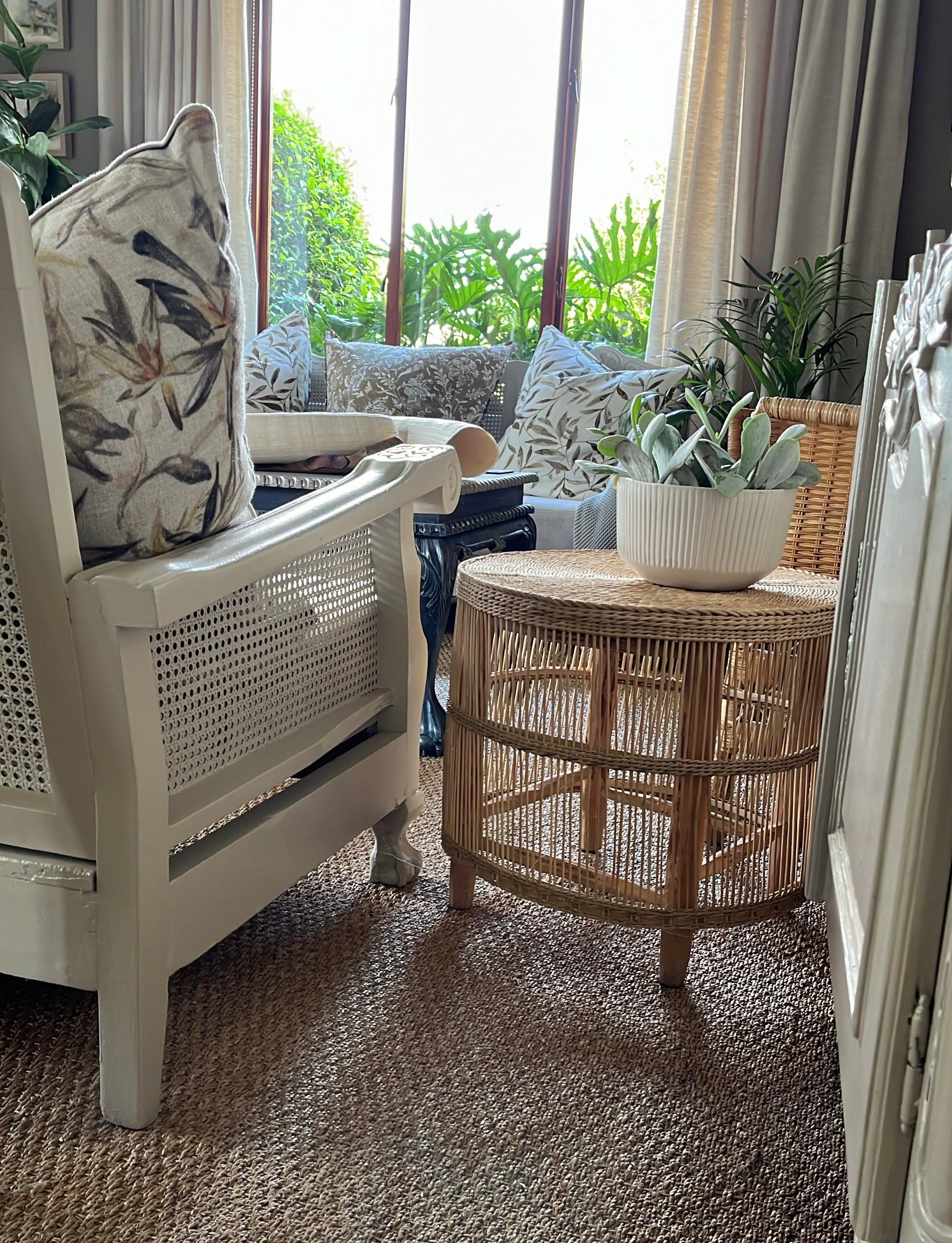 Round Malawi Table hand weaved woven rattan cane side table coffee