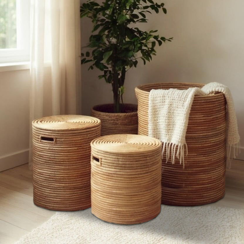 Malawi Laundry Baskets (SET OF 3) Storage Toys Towels Linen Box Weave Woven Basket