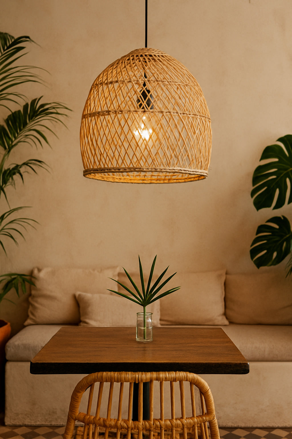 Malawi Furniture - Beehive Pendent Lampshade - Cafe setting