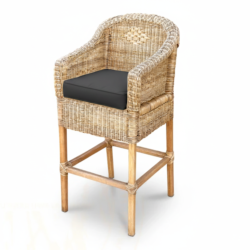 Malawi Furniture - Classic Bar Stool - Natural - White Cushion