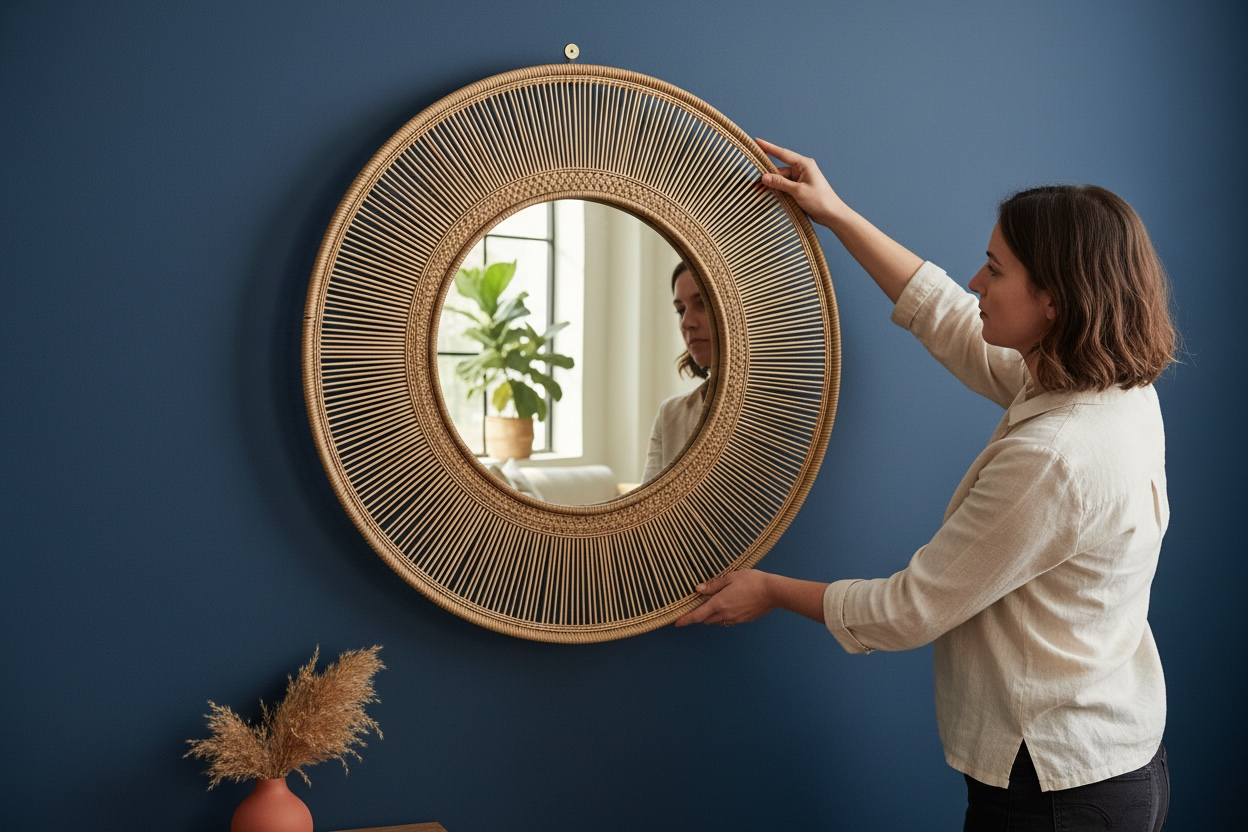 Round Cane Mirror