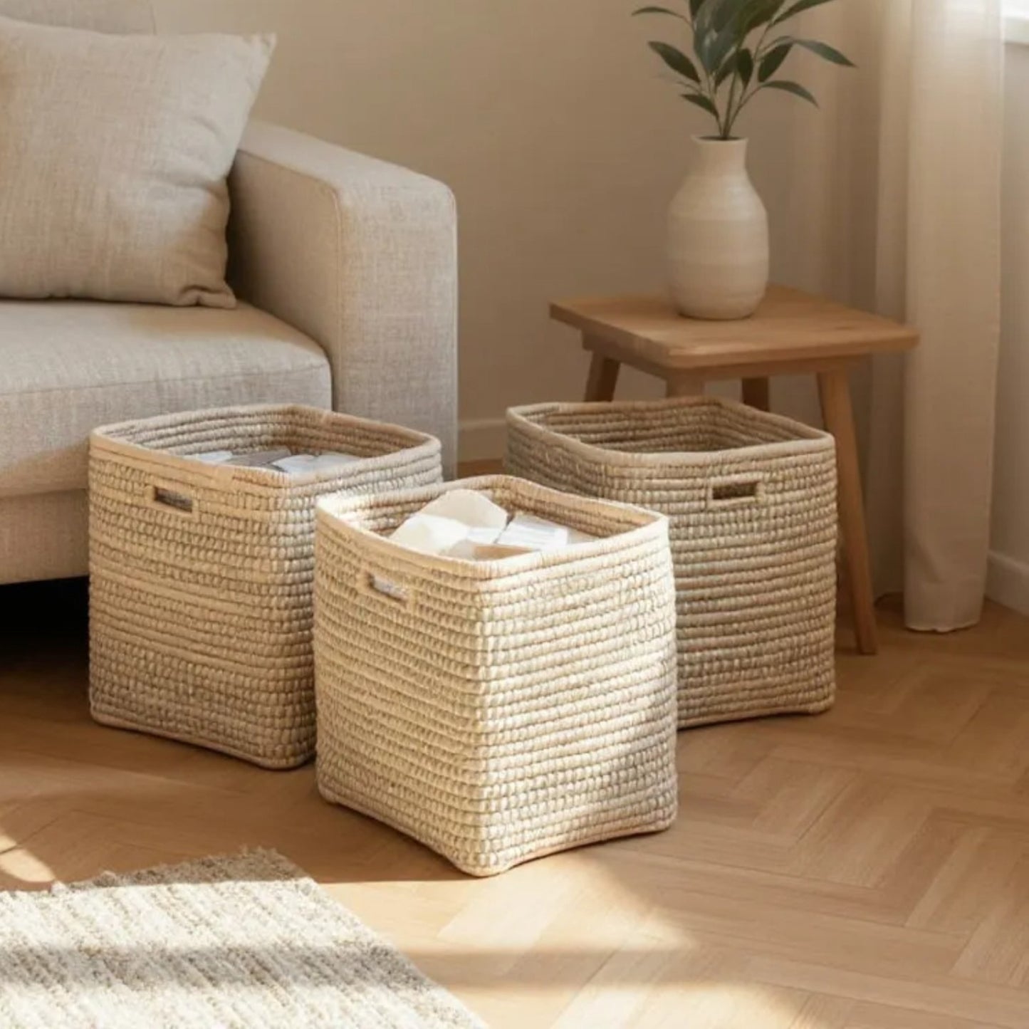 Square Woven Storage Basket malawi cane furniture decor blanket storage