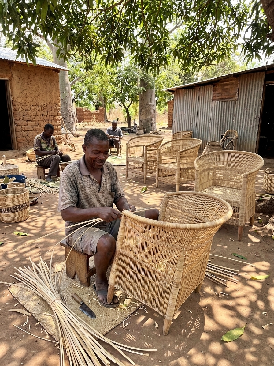 2 x Traditional Malawi Cane Chairs