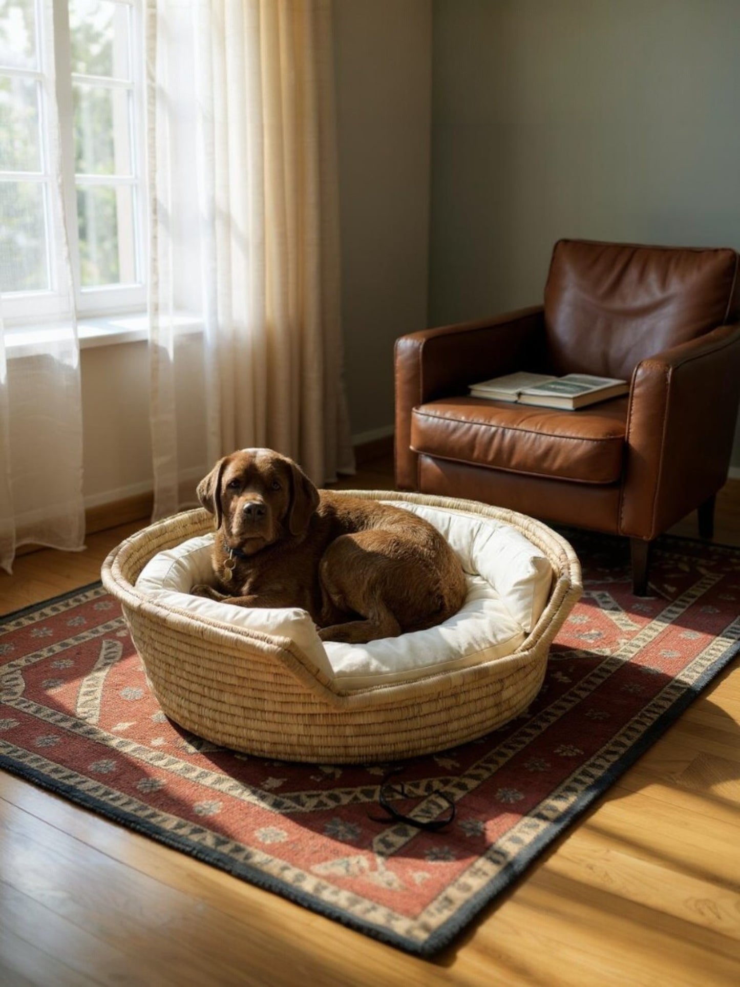 Pet Basket made from Malawi Cane dog cat warm cushion durable