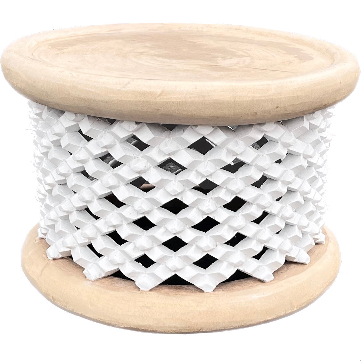 Bamileke Coffee Table (Natural & White) - Handmade in Cameroon