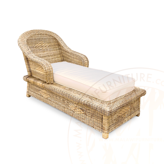 Malawi Classic Lounger with cushion outdoor patio sun bed recliner cane