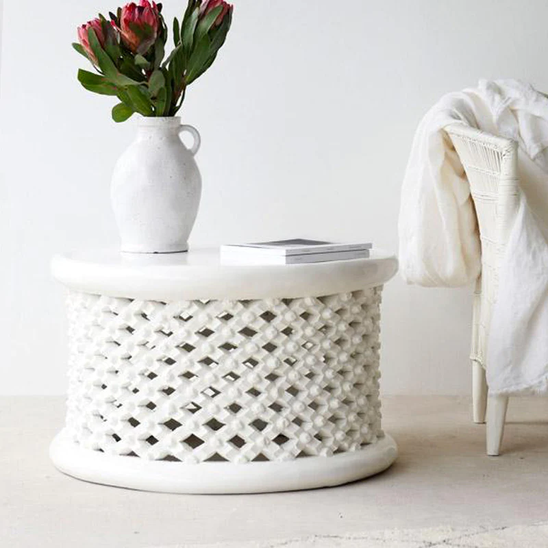Bamileke Coffee Table (White) - Handmade in Cameroon