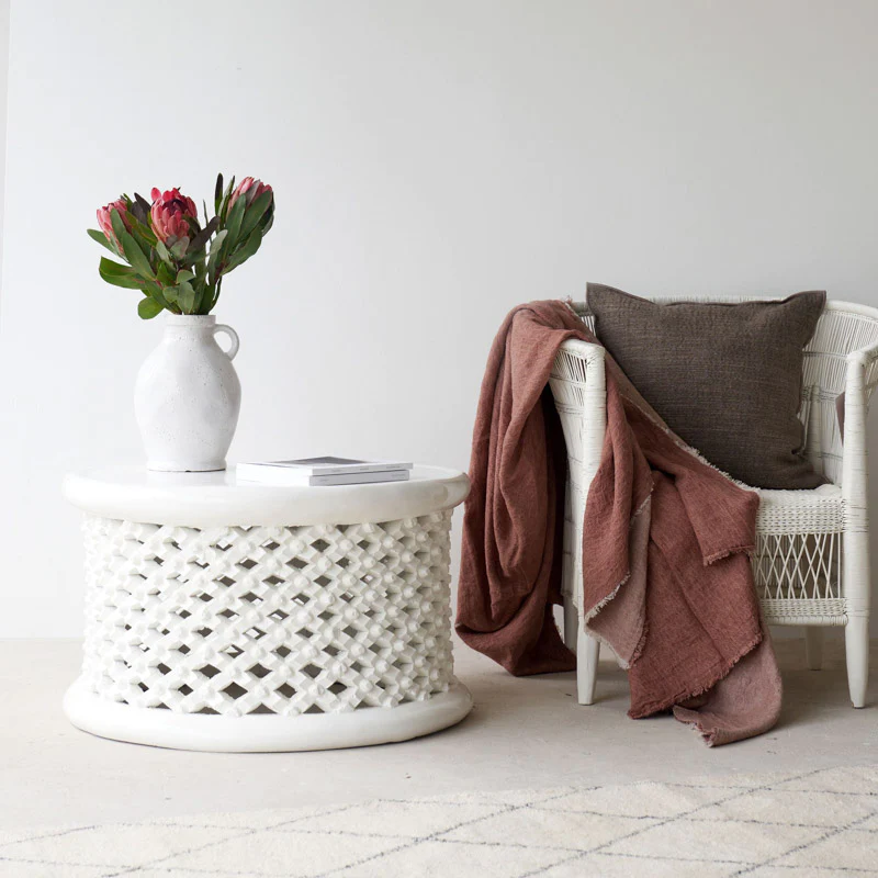 Bamileke Coffee Table (White) - Handmade in Cameroon
