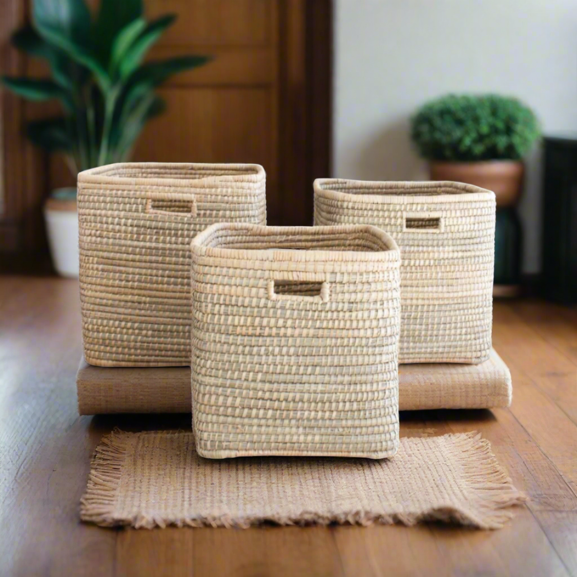 Square Woven Storage Basket malawi cane furniture decor blanket storage