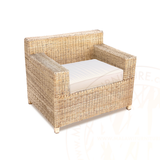 BOX Malawi Couch – One Seater hand weaved woven rattan cane chair malawi with cushion