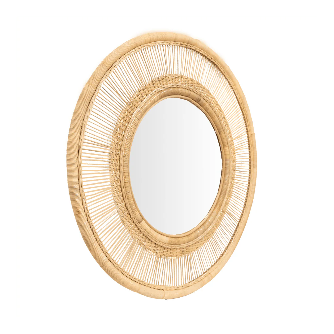 Malawi Cane Round Mirror weave rattan decor