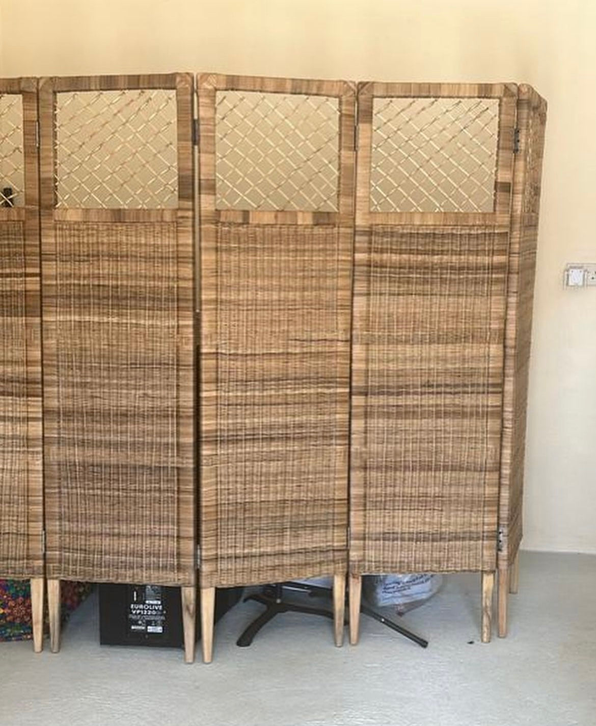 Room divider privacy screen adjustable folding wood rattan weave cane boho