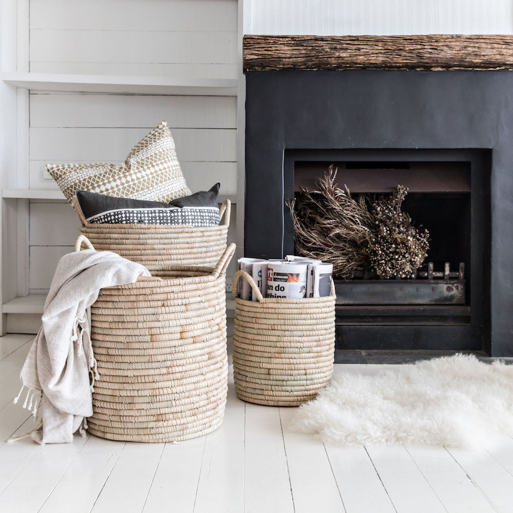 Experience both function and beauty with our Planter Baskets, handwoven from the ilala palm. With a variety of sizes and weave options, you are sure to find the perfect natural storage and container pieces for your home. Whether for blankets, laundry, plants, or toys, these baskets keep your space organised and stylish.