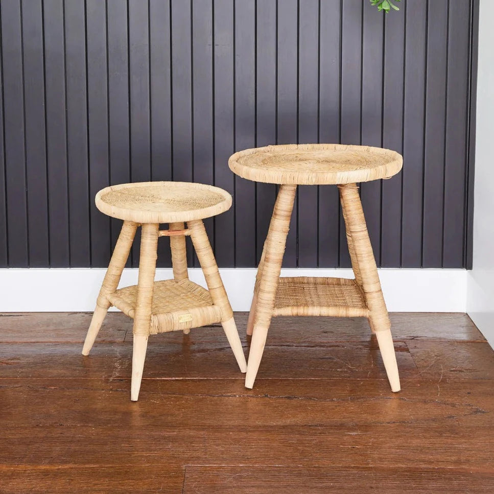 RoundTop Side table Malawi Table hand weaved woven rattan cane side table coffee