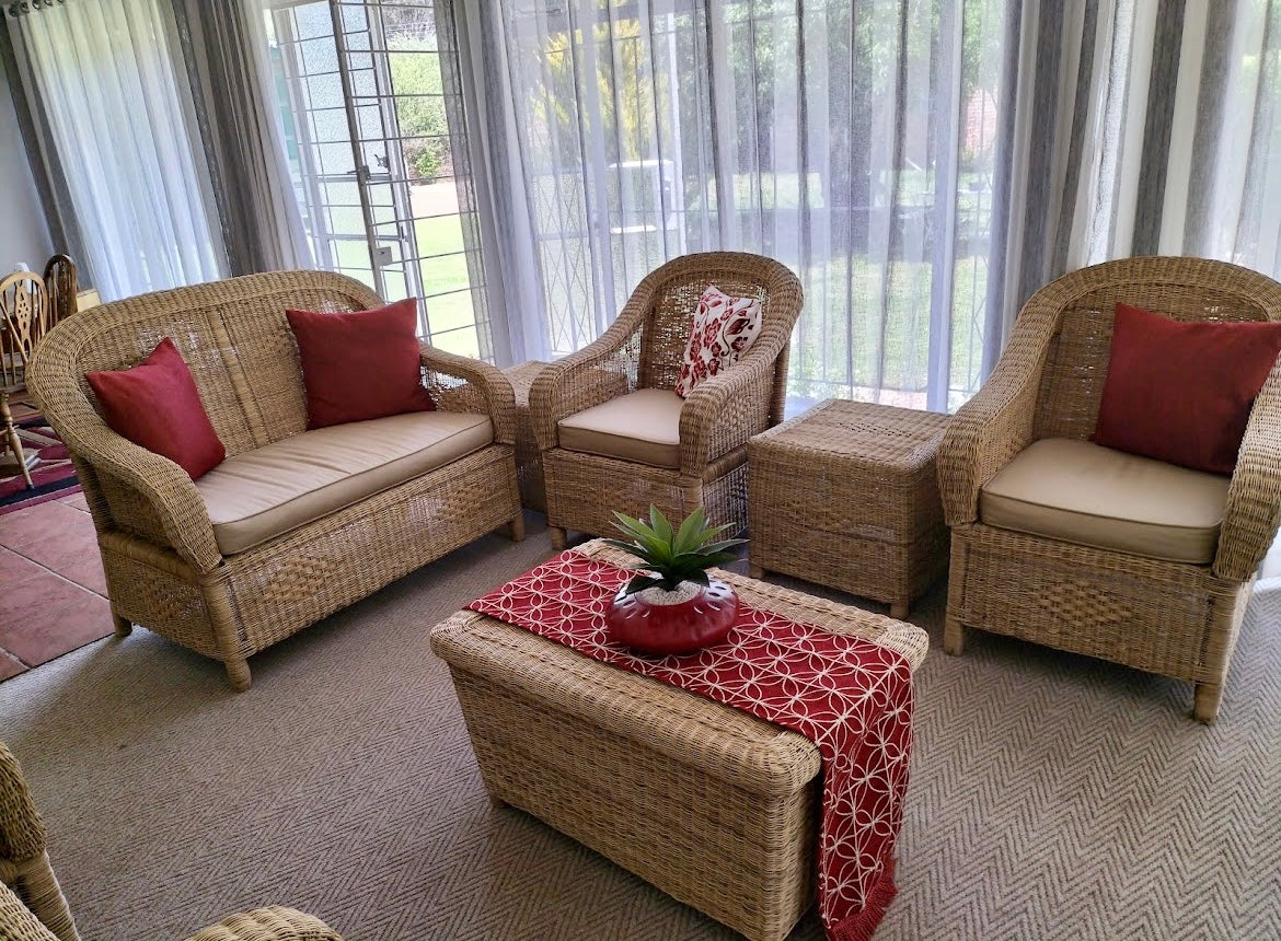 Classic One Seater Malawi Couch set with Natural Cushions From Malawi Furniture
