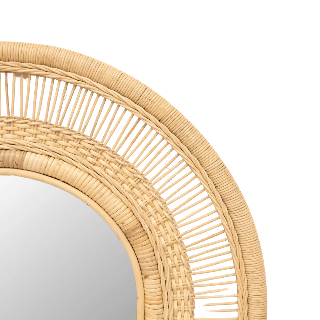 Malawi Cane Round Mirror weave rattan decor