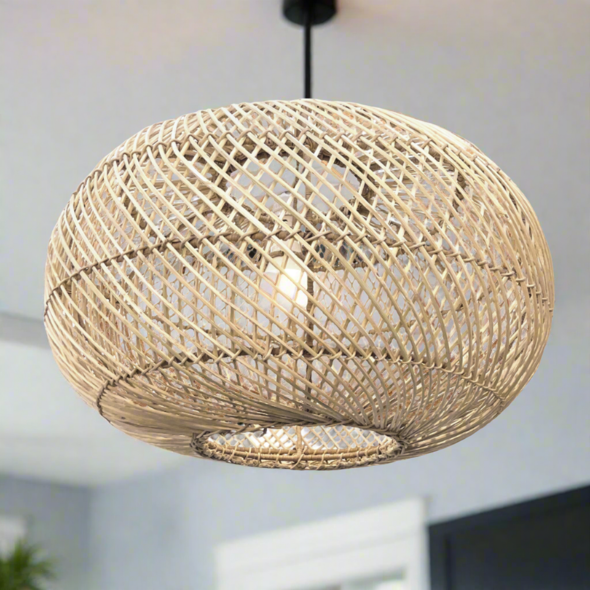 Pumpkin rattan cane pendant lampshade