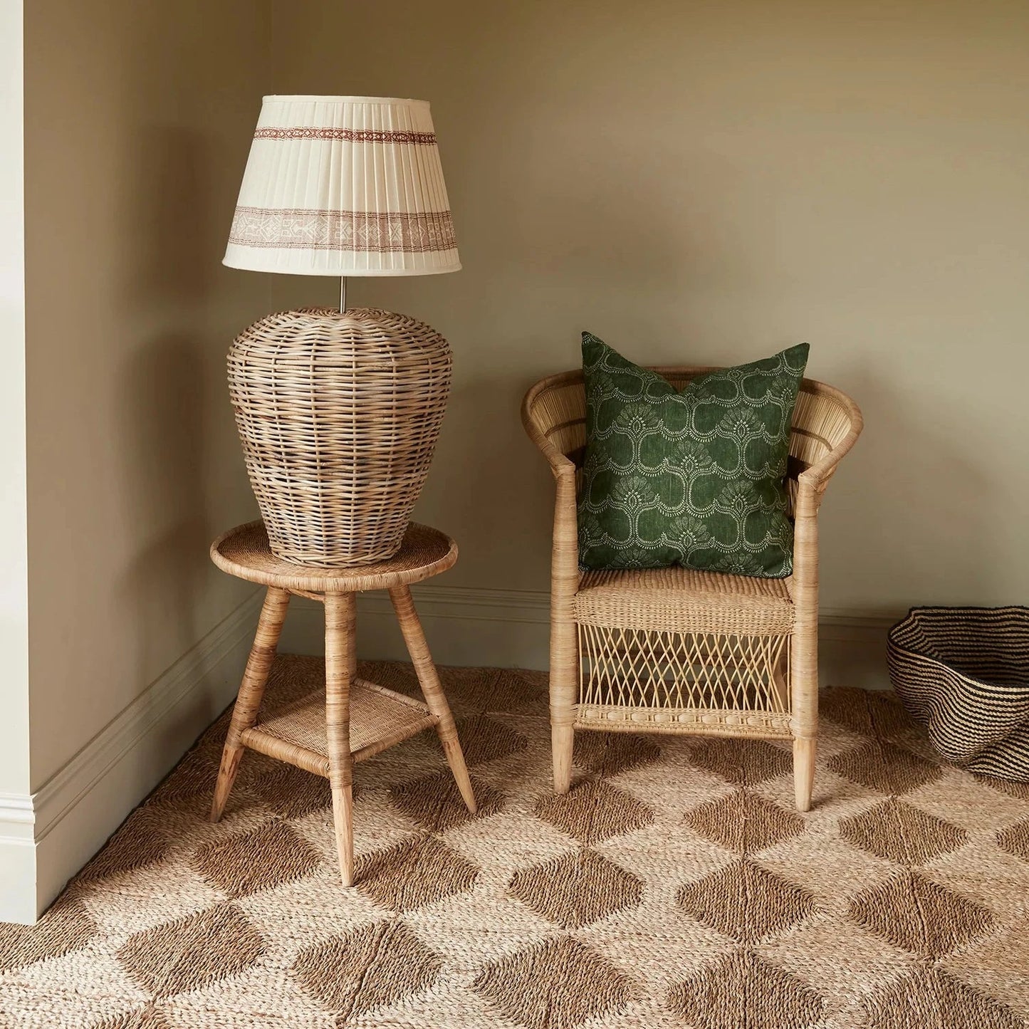 RoundTop Side table Malawi Table hand weaved woven rattan cane side table coffee
