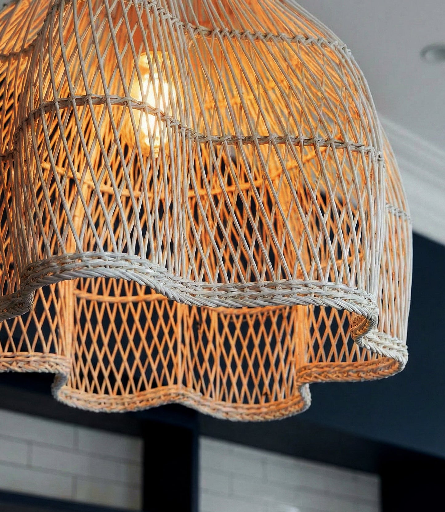 Scalloped Pendant Lampshade In Kitchen
