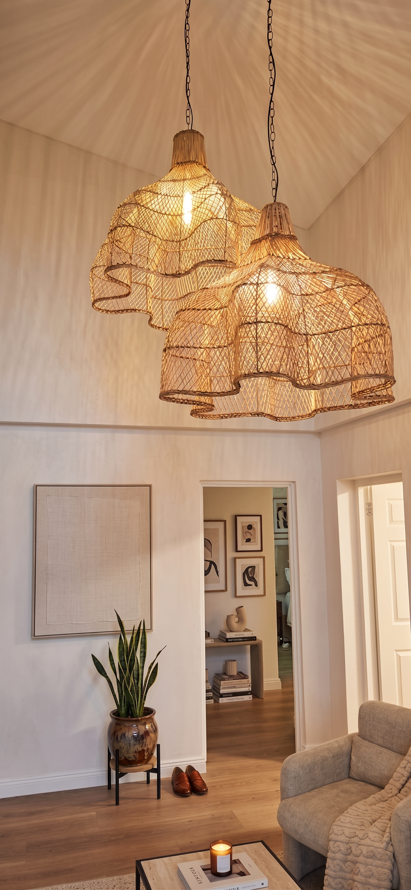 MalawiFurniture- Large Scallop Lampshades In Lounge Entrance - Customer Photo