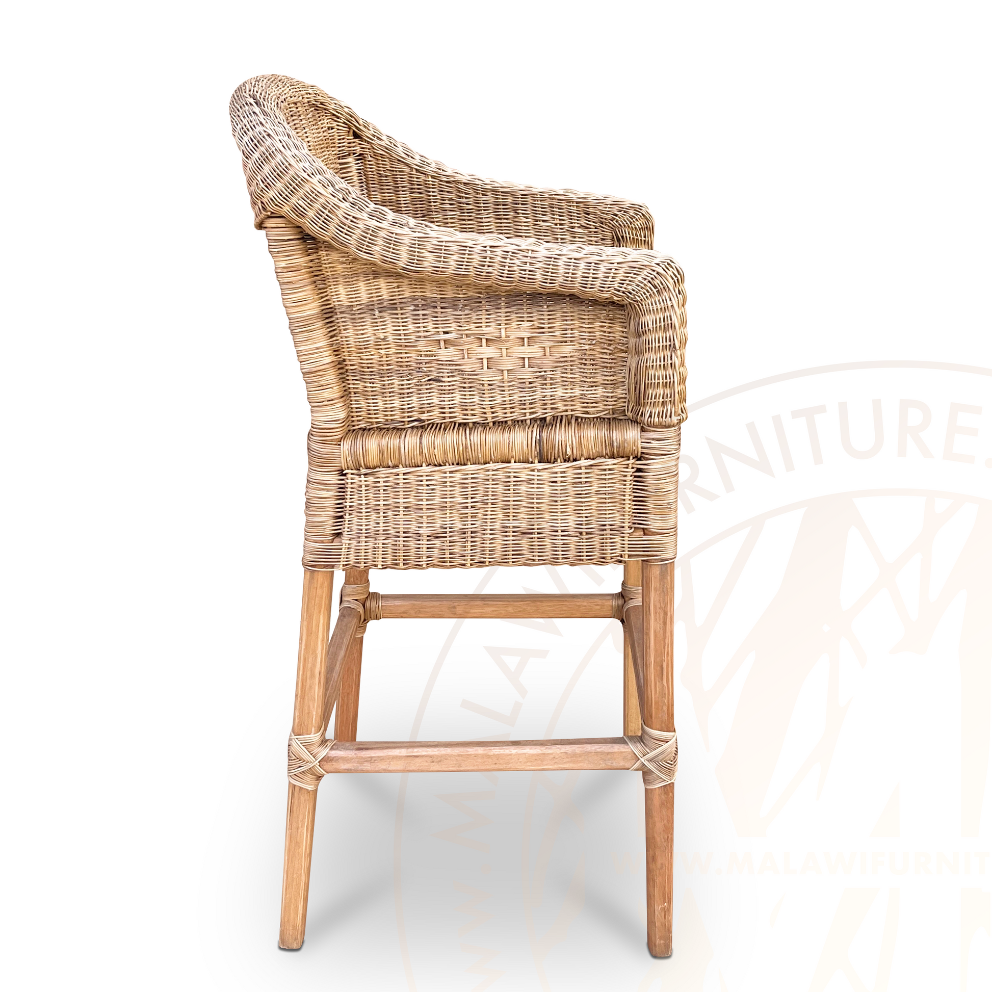 Classic Malawian cane bar stools with natural finishes. Authentic, natural tones bring a warm and inviting feel to any space.