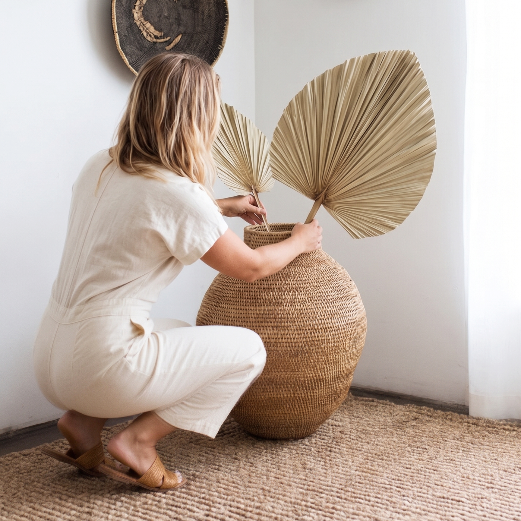 Malawian Buhera basket gourd styled by interior designer in open home.