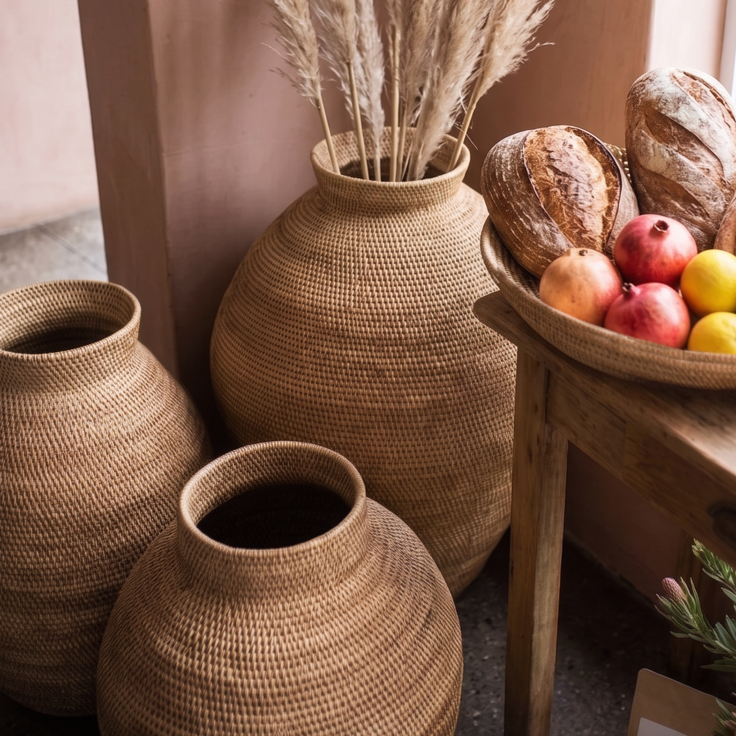 Collection of 3 Buhera Baskets in cafe.