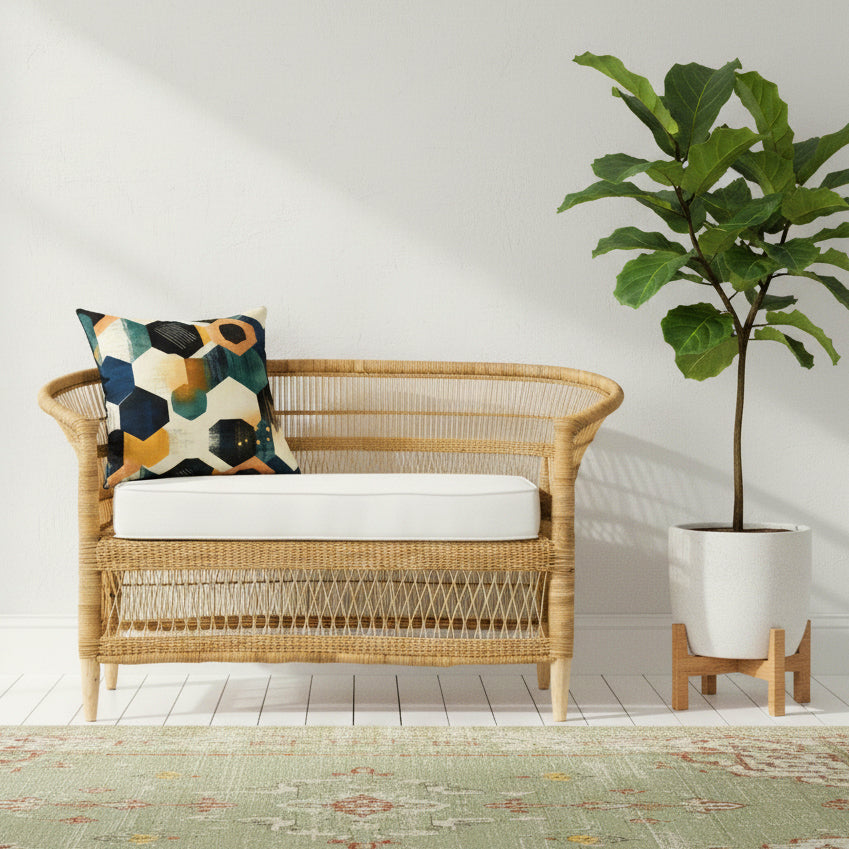 Malawi Furniture - 2 Seater Traditional Couch Seat - Geometric Scatter cushion