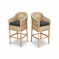 Malawi Furniture - 2 x Classic Bar Stools - Natural - With Black Cushions