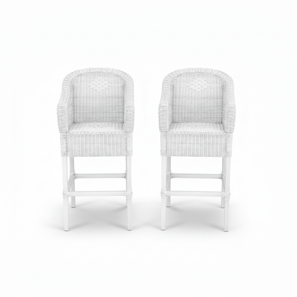 Malawi Furniture - 2 x Classic Bar Stools - Painted White