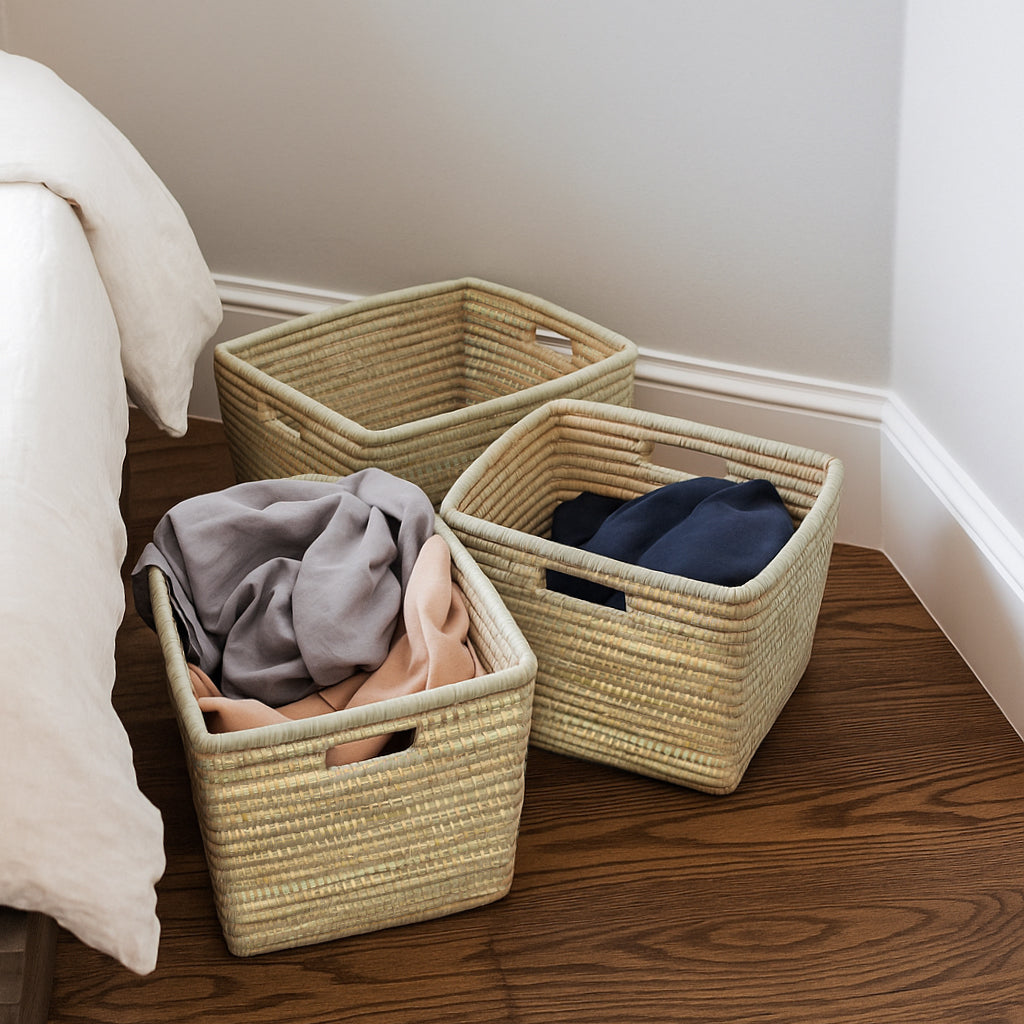 Square Woven Storage Basket malawi cane furniture decor blanket storage