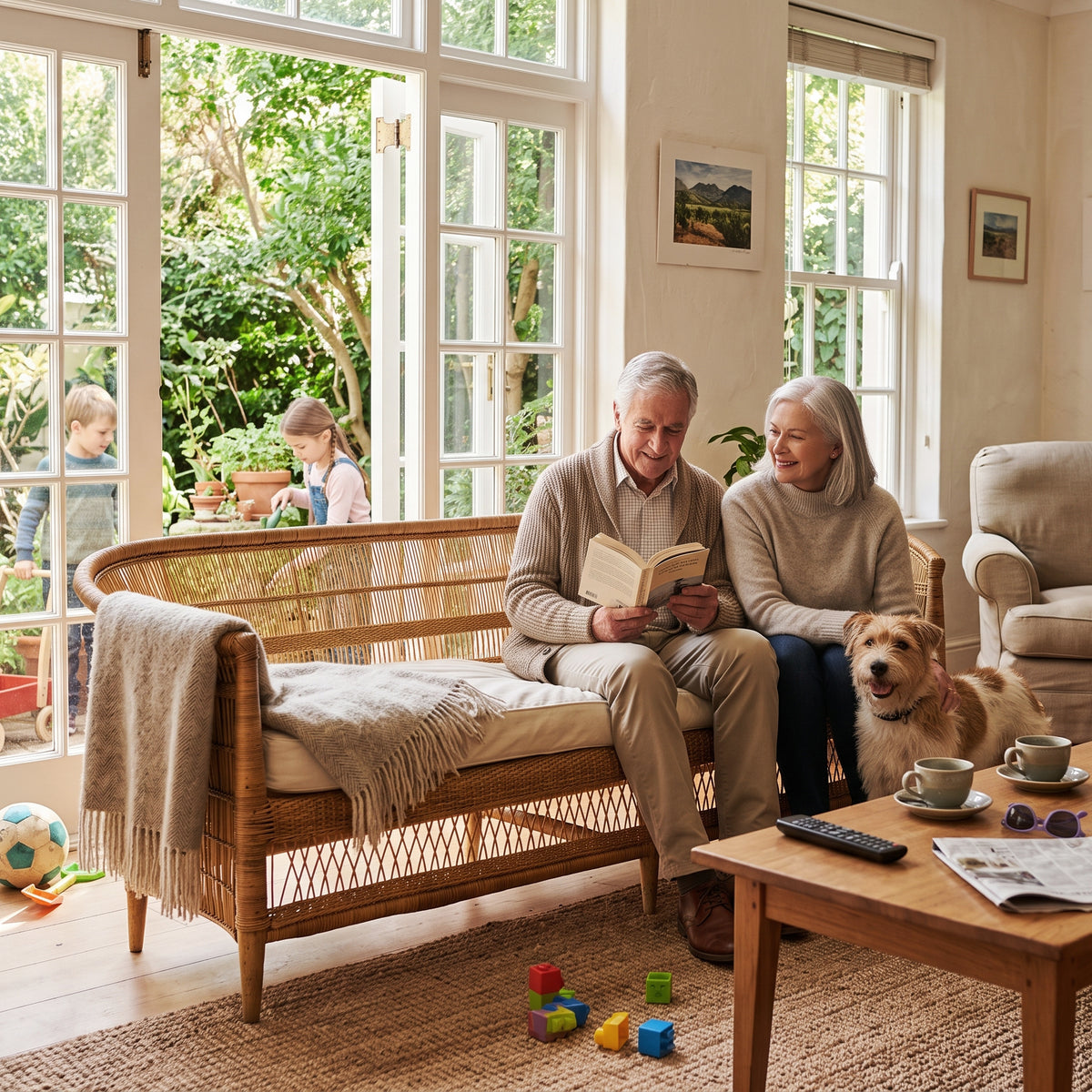 Malawi Furniture - 4 Seater Traditional Cane Chair Couch With Cushion With Grand Parents