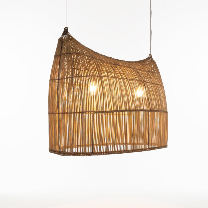 Malawi Furniture - Bwato Canoe Lampshade Large. 2 light bulbs. Angled View 2