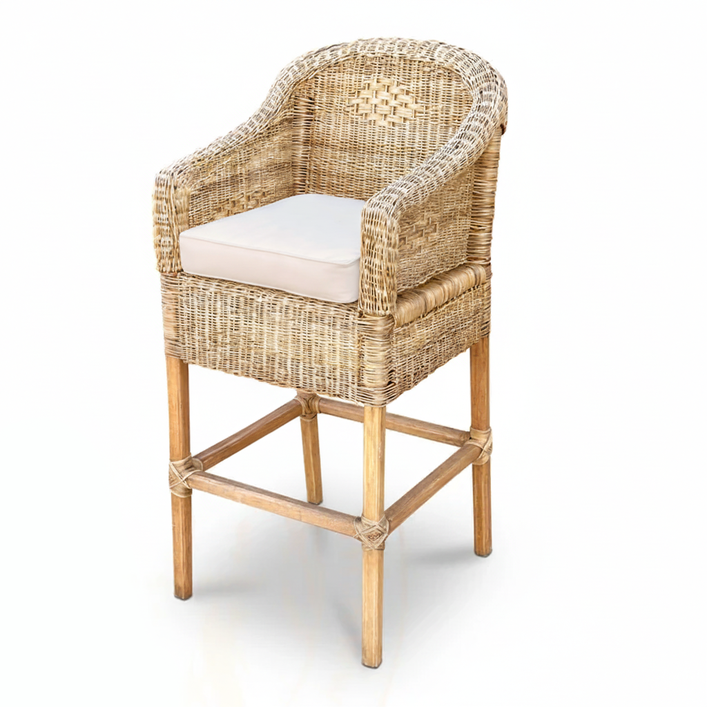 Malawi Furniture - Classic Bar Stool - Natural - White Cushion