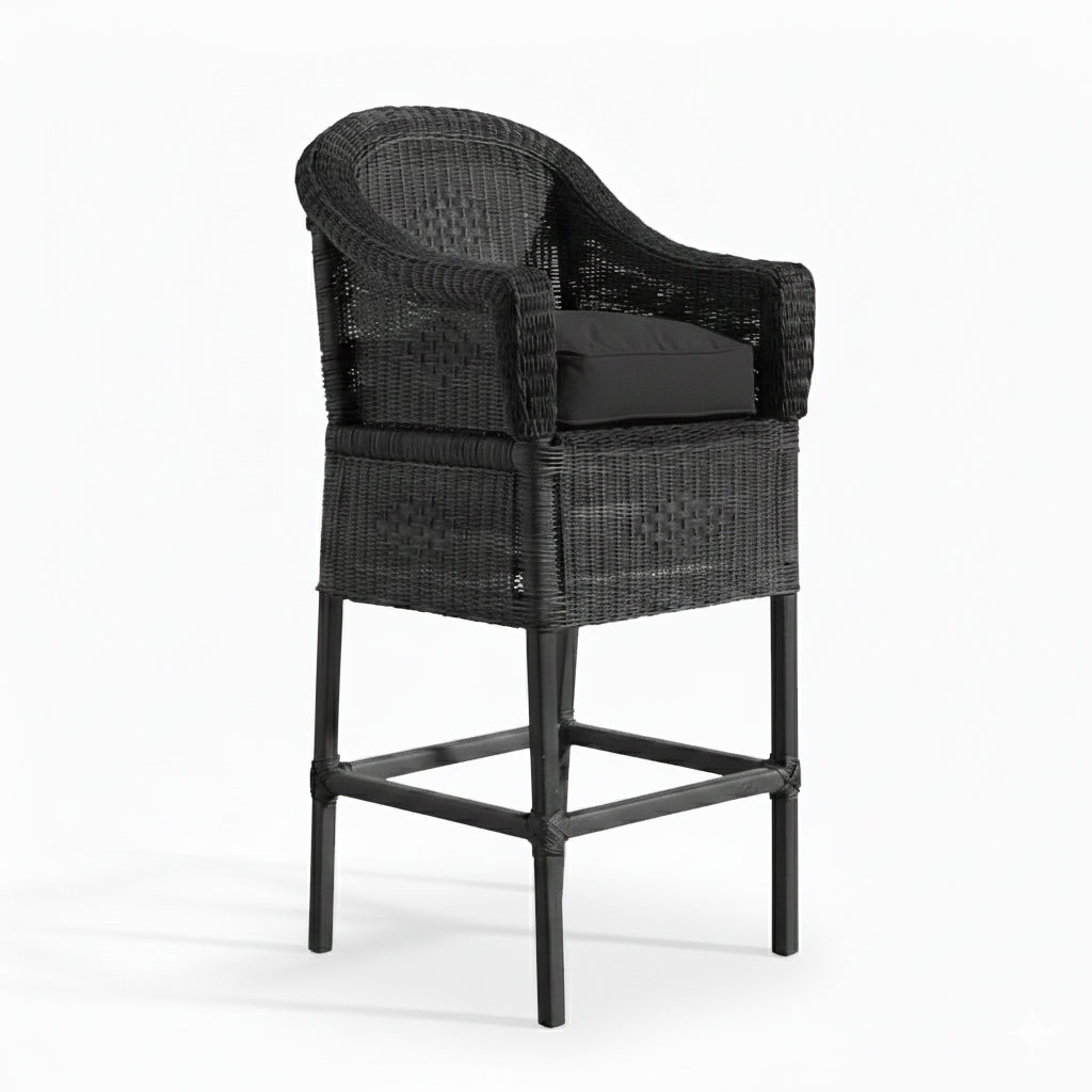 Malawi Furniture - Classic Bar Stool - Painted Black - Black Cushion