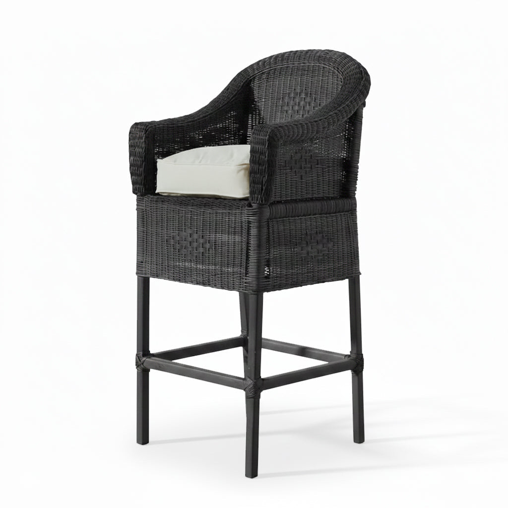 Malawi Furniture - Classic Bar Stool - Painted Black - With White Cushion