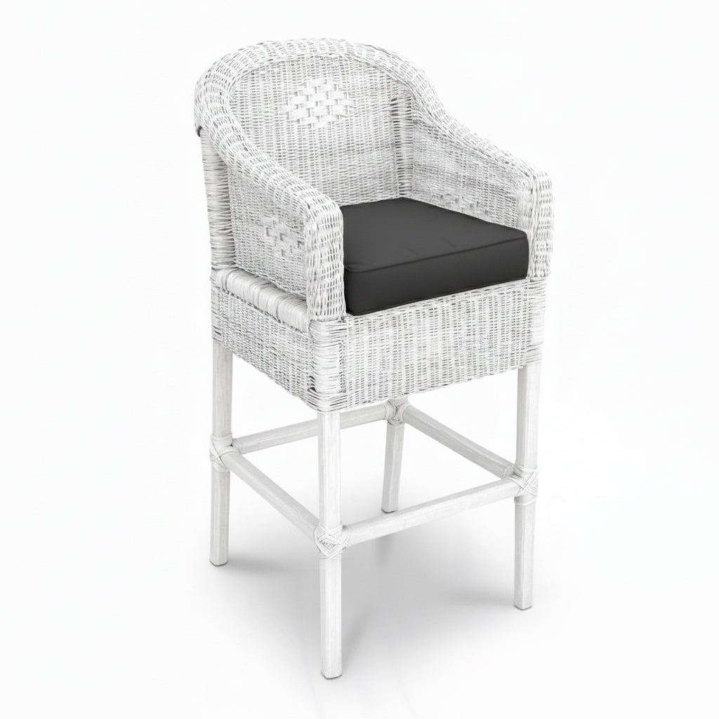 Malawi Furniture - Classic Bar Stool - Painted White With Black Cushion
