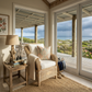 Malawi Furniture's handwoven cane armchair in a cozy coastal reading nook. Authentic coastal charm.