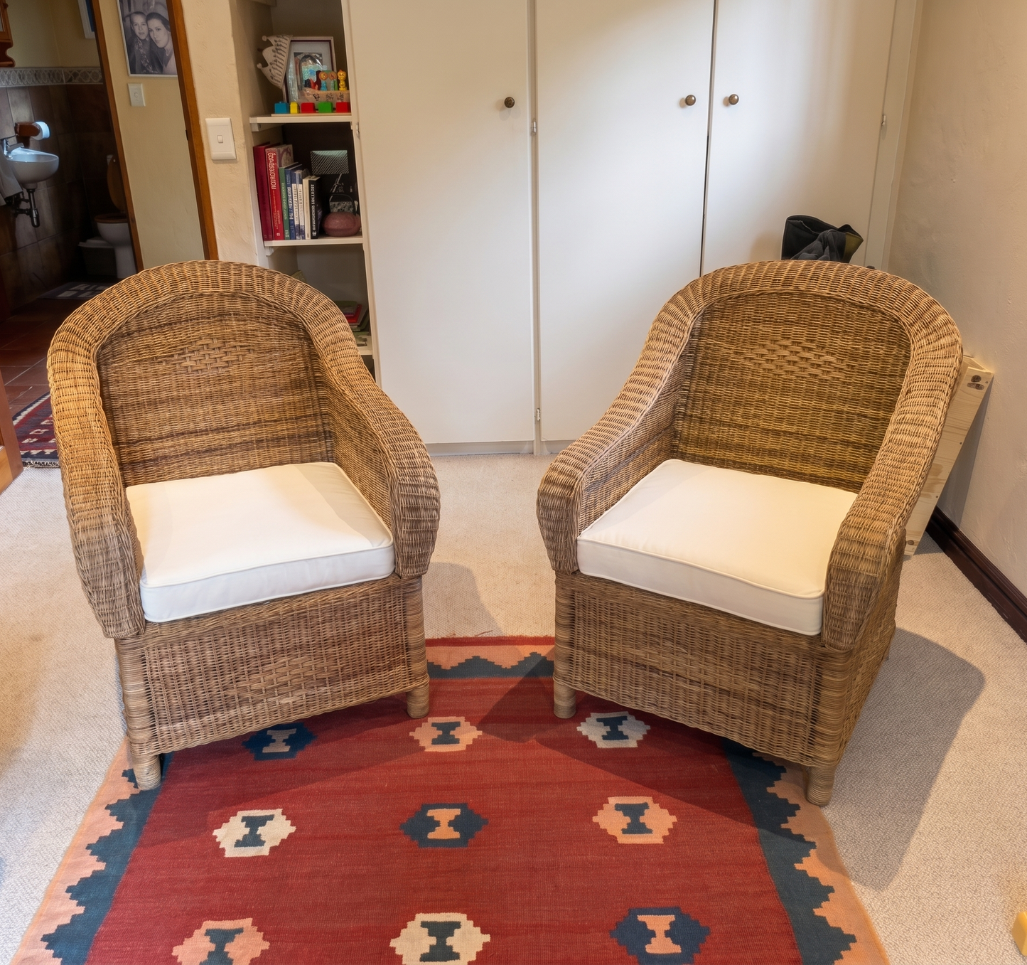 2 x Classic One Seater Malawi Chairs with Cushions. Authentic Malawian cane and craftsmanship from Malawi Furniture.